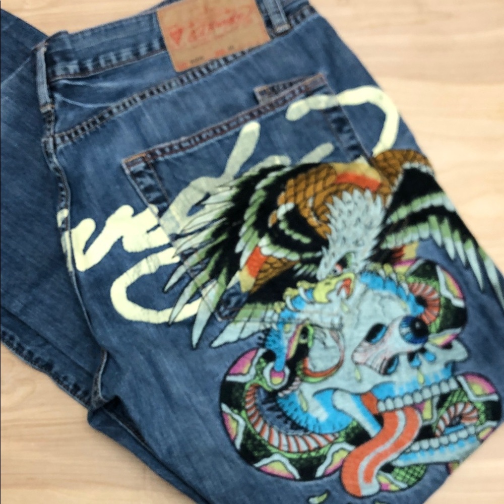 Ed Hardy Mens Jeans 40x34 Tattoo Graphic